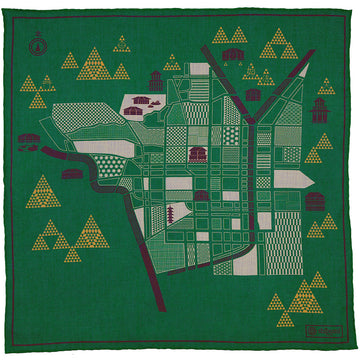 【ポケットチーフ】Kyoto Map Cotton Blend Pocket Square - Green - 40 x 40cm