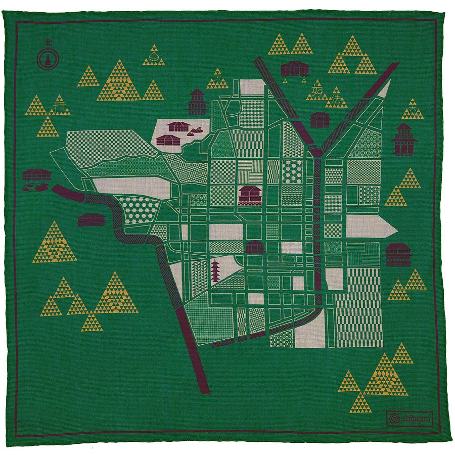【ポケットチーフ】Kyoto Map Cotton Blend Pocket Square - Green - 40 x 40cm