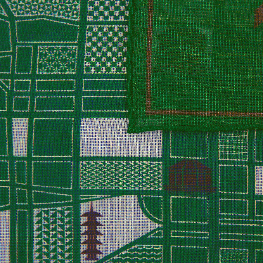 【ポケットチーフ】Kyoto Map Cotton Blend Pocket Square - Green - 40 x 40cm