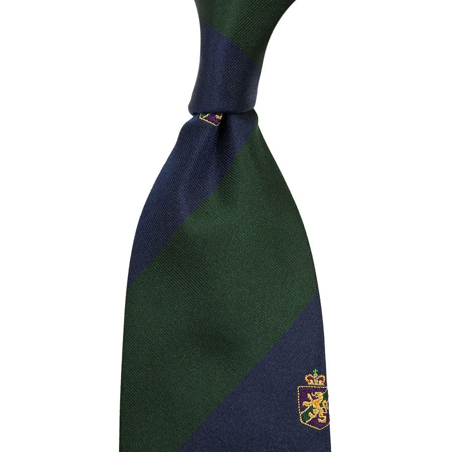 【ネクタイ】Crest Repp Silk Tie - Navy / Forest - Hand-Rolled