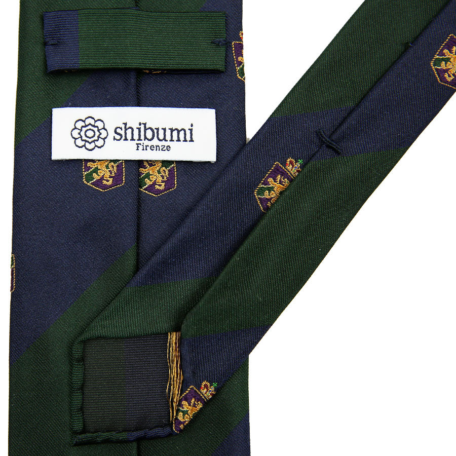 【ネクタイ】Crest Repp Silk Tie - Navy / Forest - Hand-Rolled