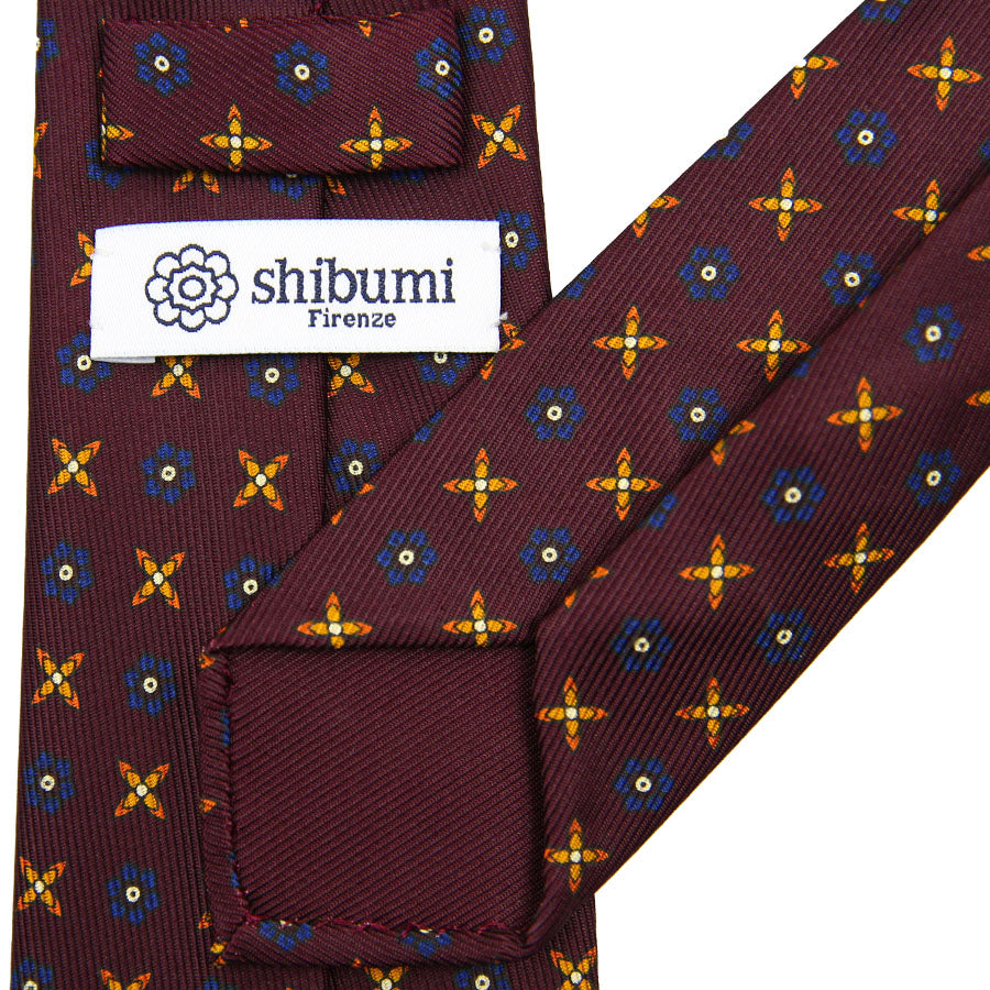 【ネクタイ】7-Fold 50oz Floral Printed Silk Tie - Burgundy