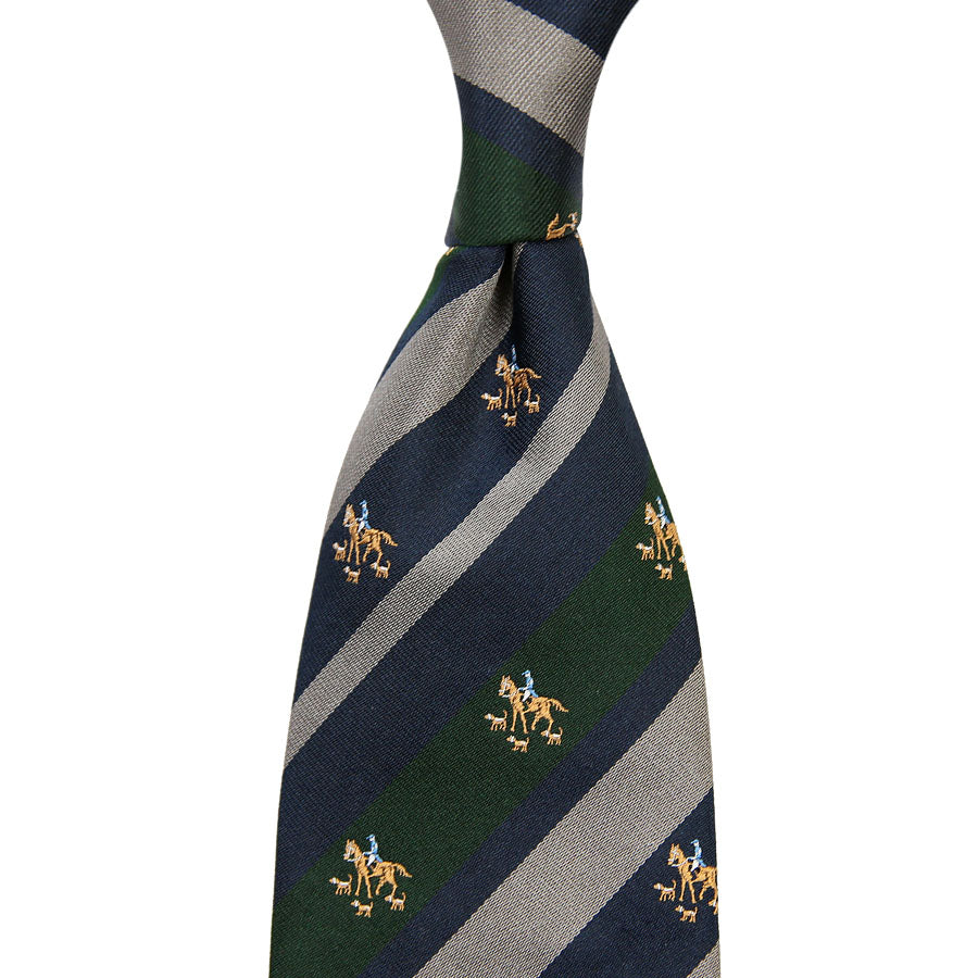 【ネクタイ】Crest Repp Silk Tie - Navy / Forest / Grey - Hand-Rolled