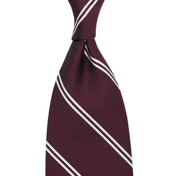 【ネクタイ】Double Bar Repp Stripe Silk Tie - Burgundy - Hand-Rolled