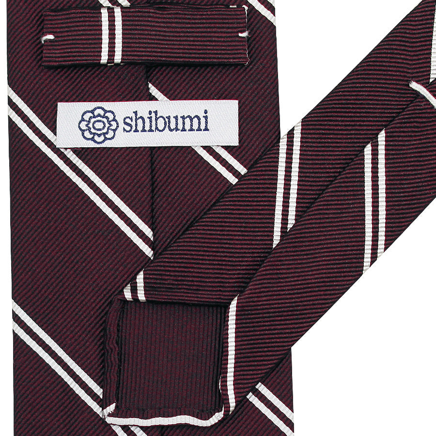 【ネクタイ】Double Bar Repp Stripe Silk Tie - Burgundy - Hand-Rolled