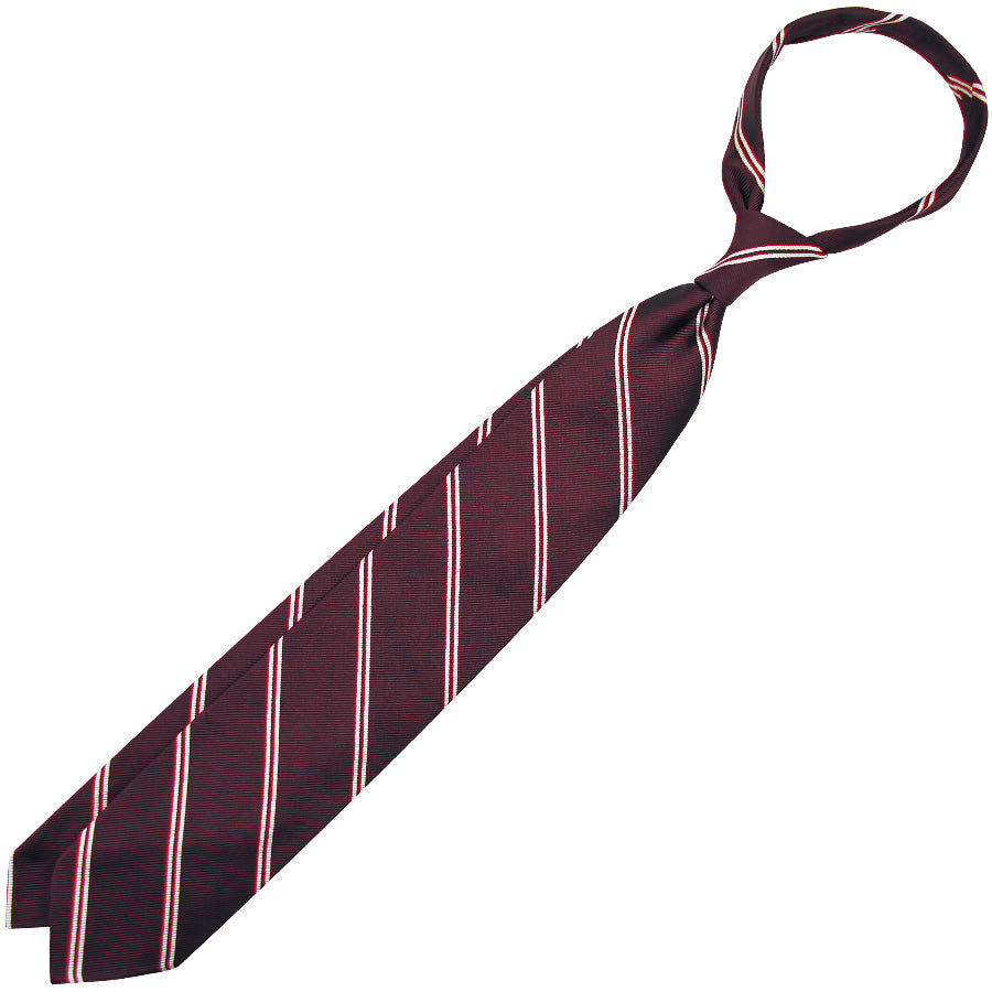 【ネクタイ】Double Bar Repp Stripe Silk Tie - Burgundy - Hand-Rolled
