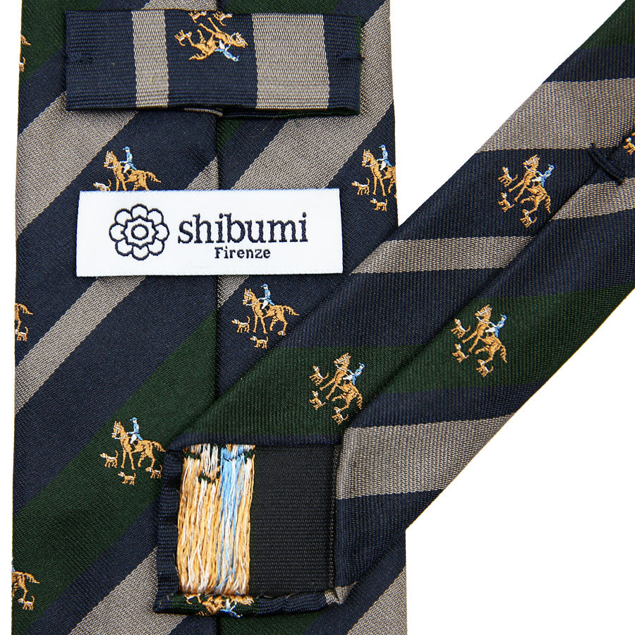 【ネクタイ】Crest Repp Silk Tie - Navy / Forest / Grey - Hand-Rolled