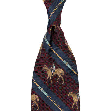 【ネクタイ】Crest Grenadine Silk Tie - Navy / Burgundy - Hand-Rolled