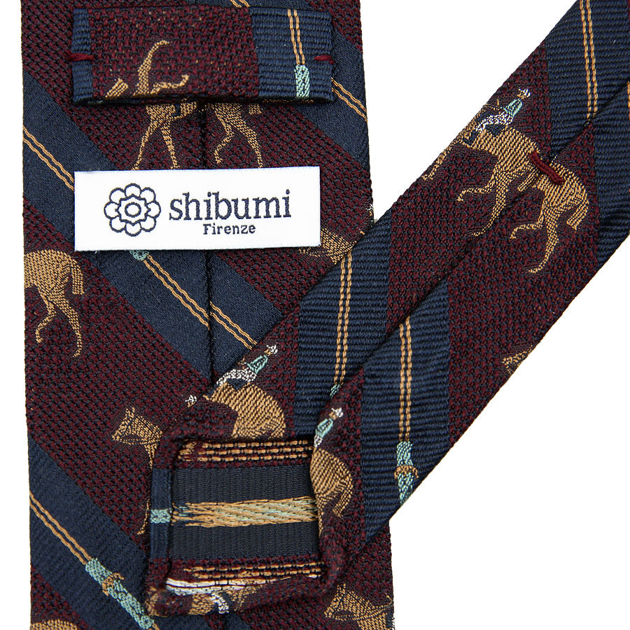 【ネクタイ】Crest Grenadine Silk Tie - Navy / Burgundy - Hand-Rolled