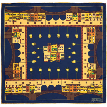 【ポケットチーフ】Ponte Vecchio Silk Pocket Square - Navy - 40x40cm