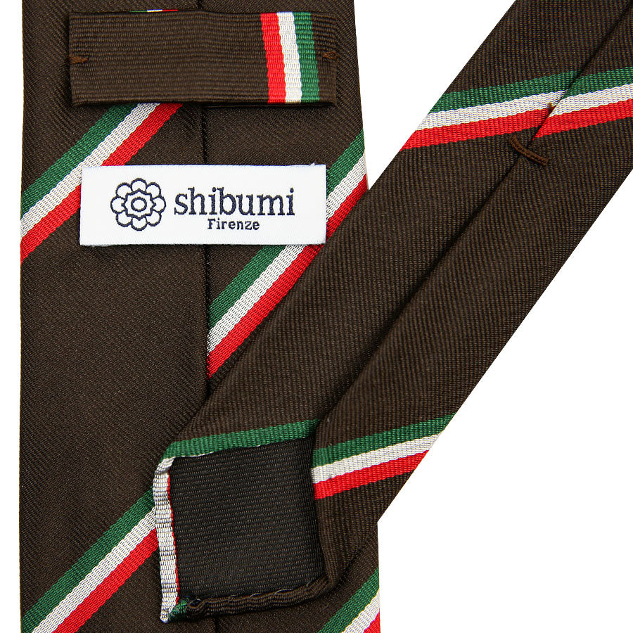 【ネクタイ】Tricolore Repp Stripe Silk Tie - Chocolate - Hand-Rolled