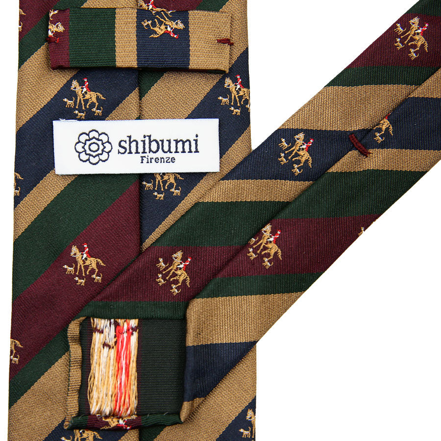 【ネクタイ】Crest Repp Silk Tie - Navy / Burgundy / Beige - Hand-Rolled