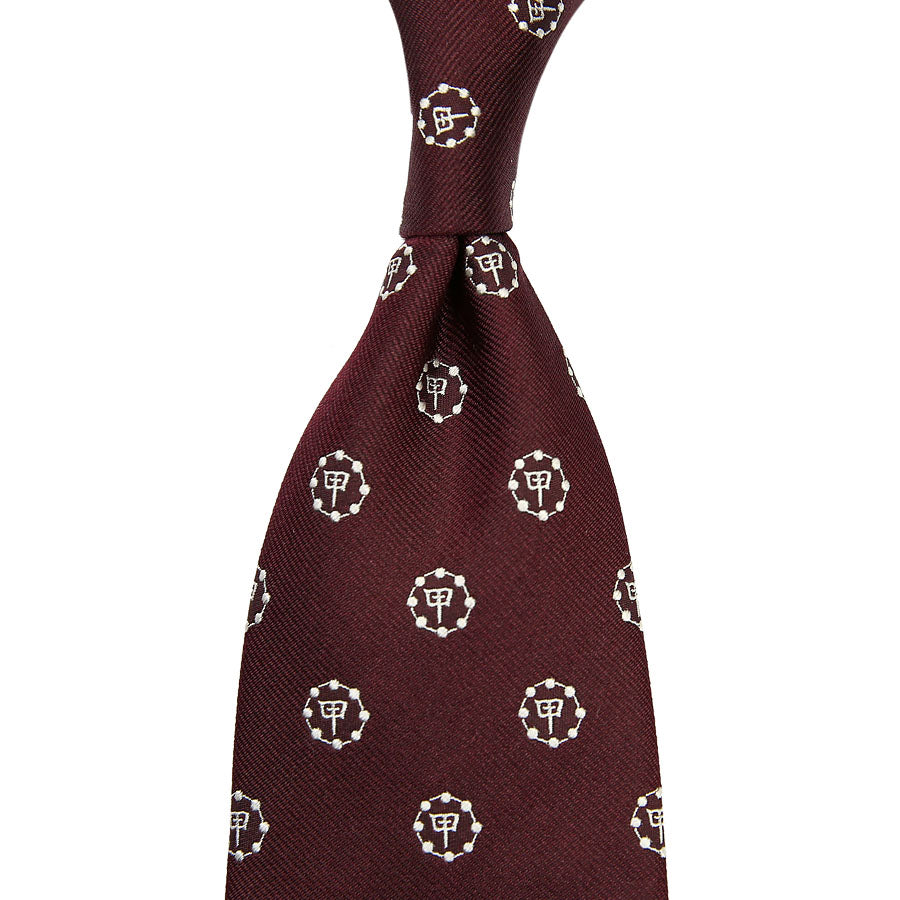 【ネクタイ】Gion Crest Jacquard Silk Tie - Burgundy - Hand-Rolled