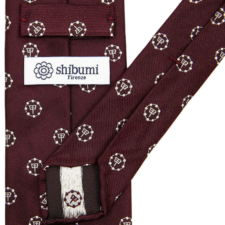 【ネクタイ】Gion Crest Jacquard Silk Tie - Burgundy - Hand-Rolled