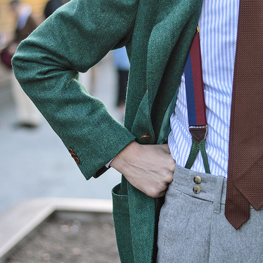 【サスペンダー】Barathea Braces - Navy / Burgundy Block Stripe