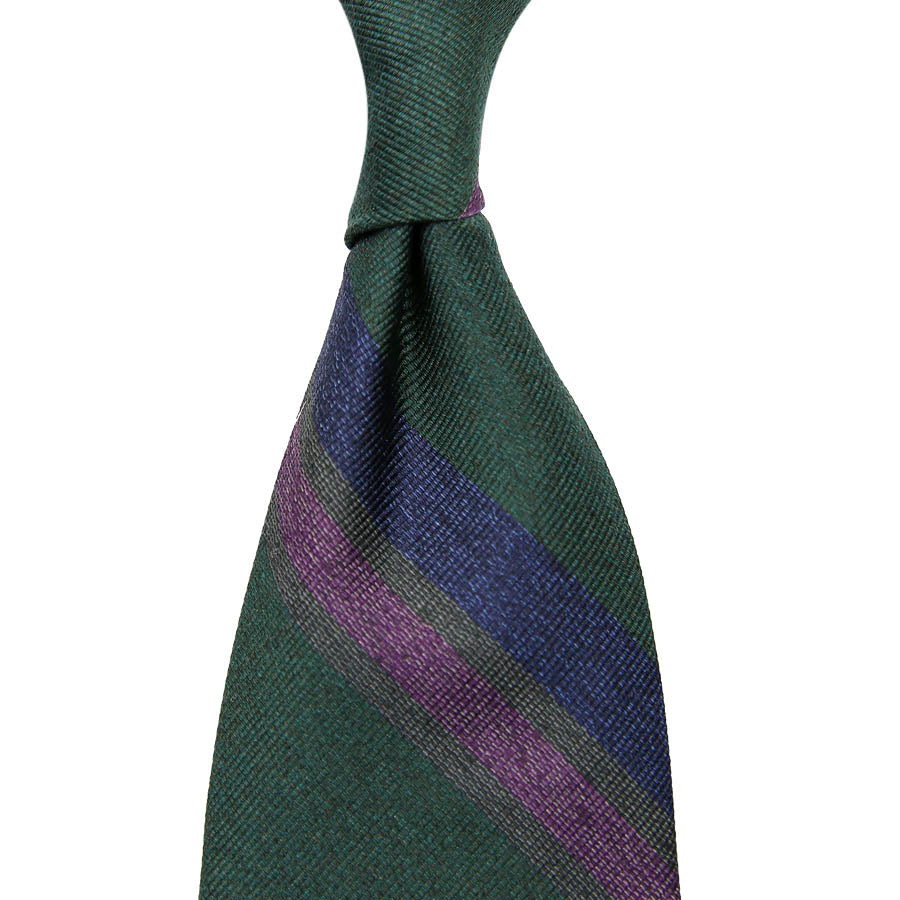 【ネクタイ】Mottled Repp Stripe Silk Tie - Bottle Green - Hand-Rolled